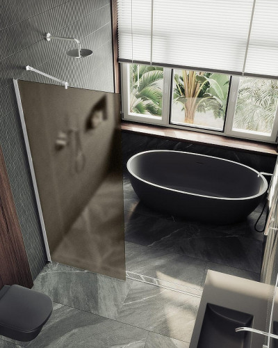 Душевая перегородка Maybah Glass MGD-692-1ш 890х1950 в широком профиле Белый стекло бронзовое матовое