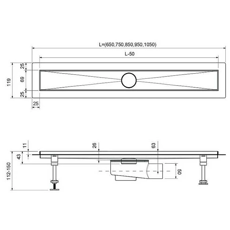 Душевой лоток Timo Drain System 70 DS230207/00 с решеткой Хром / под плитку