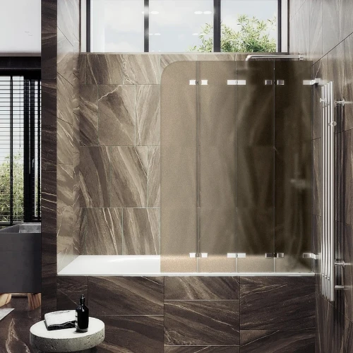Шторка для ванны Maybah Glass MGV-586-4 980х1400 складная 4 секции Хром глянцевый стекло бронзовое матовое