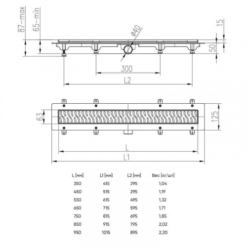 Душевой лоток Veconi Klasik Black 950 V950KB с Черной матовой решеткой / под плитку