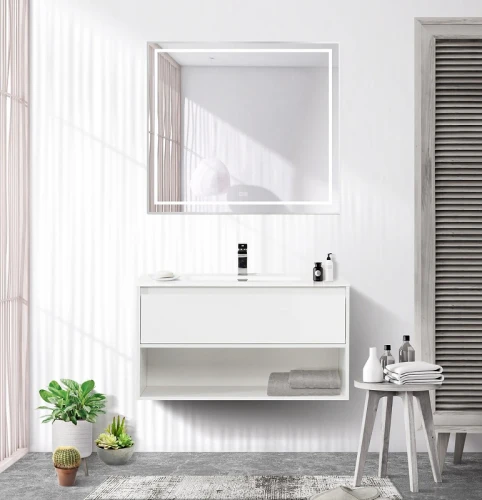 Зеркало BelBagno Kraft 90 SPC-KRAFT-900-800-LED-TCH-WARM с подсветкой Сатин с сенсорным выключателем и подогревом стекло