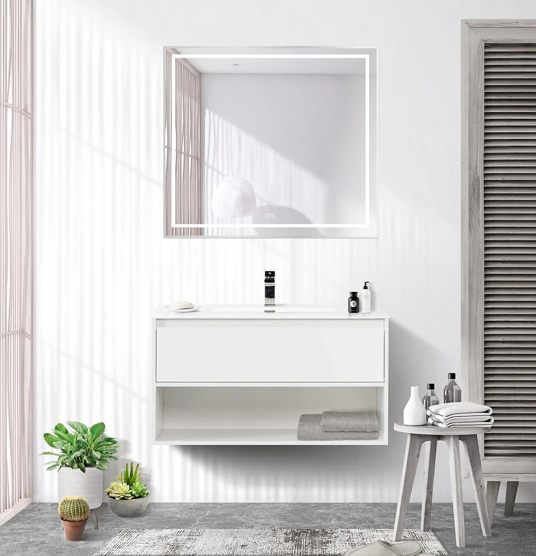 Зеркало BelBagno Kraft 90 SPC-KRAFT-900-800-LED-TCH-WARM с подсветкой Сатин с сенсорным выключателем и подогревом стекло