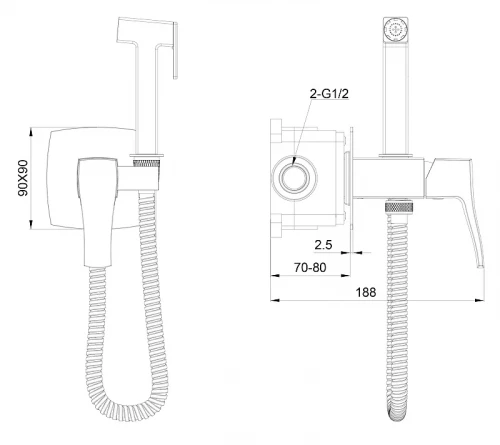 Гигиенический душ со смесителем Wonzon & Woghand Flex WW-88829072-CR цвет Хром