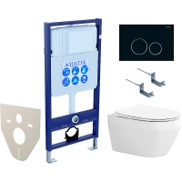 Комплект унитаза с инсталляцией Aquatek Set Aquatek Лея cm-020 4в1 с сиденьем Микролифт и Черной матовой клавишей смыва фарфор подвесной