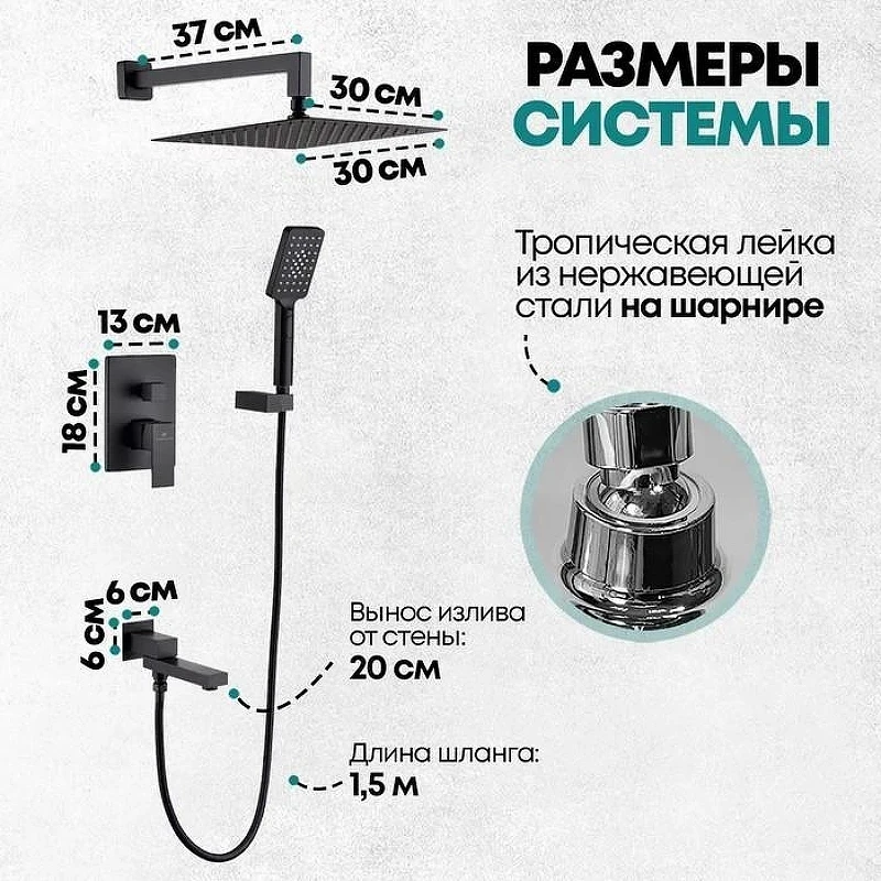 Душевая система Grocenberg GB5008BL Черная матовая