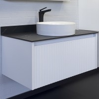 Тумба с раковиной Comforty Марсель 90 00-00013797 подвесная Белая матовая Калакатта Блэк МДФ / ЛДСП