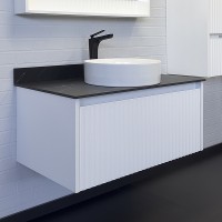 Тумба с раковиной Comforty Марсель 90 00-00013797 подвесная Белая матовая Калакатта Блэк МДФ / ЛДСП