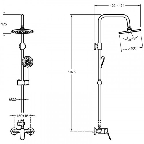 Душевая система Jacob Delafon Brive E24329-CP Хром латунь на стену