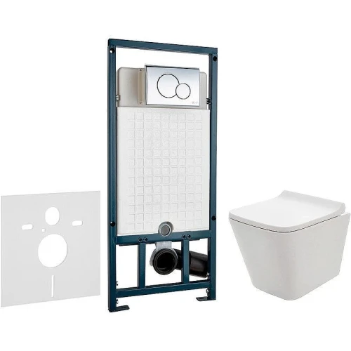 Унитаз с инсталляцией AQUAme AQM2004 + WeltWasser WW Marberg 507 10000005949+10000005952 с сиденьем Микролифт с клавишей смыва Хром глянцевый