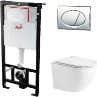 Унитаз с инсталляцией WeltWasser Merzbach 043 GL-WT 10000009939 + Alcaplast Sadromodul AM101/1120-3:1 RU M71-0001 с сиденьем Микролифт и клавишей смыва Хром