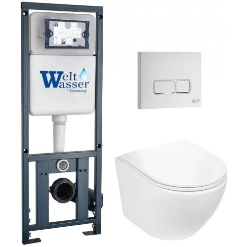 Комплект унитаза с инсталляцией WeltWasser MARBERG 410 + MERZBACH 043 GL-WT + MAR 410 SE CR 10000011307 цвет Белый глянцевый с сиденьем Микролифт и клавишей смыва цвет Хром