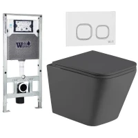 Комплект унитаза с инсталляцией WeltWasser AMBERG 506 ST + GELBACH 043 MT-GR + AMBERG RD-WT 10000012033 цвет Серый матовый с сиденьем Микролифт и клавишей смыва цвет Белый
