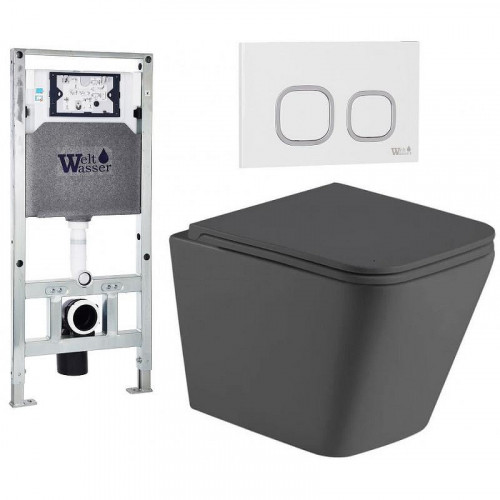 Комплект унитаза с инсталляцией WeltWasser AMBERG 506 ST + GELBACH 043 MT-GR + AMBERG RD-WT 10000012033 цвет Серый матовый с сиденьем Микролифт и клавишей смыва цвет Белый