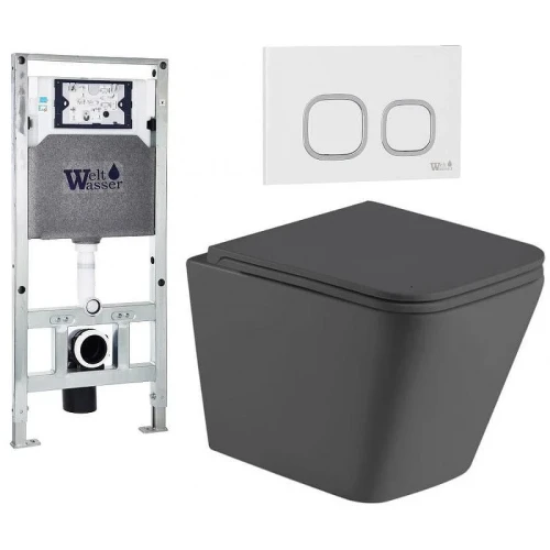 Комплект унитаза с инсталляцией WeltWasser AMBERG 506 ST + GELBACH 043 MT-GR + AMBERG RD-WT 10000012033 цвет Серый матовый с сиденьем Микролифт и клавишей смыва цвет Белый