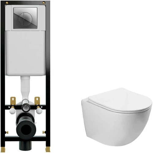 Комплект унитаза Vincea Globo VT1-14S с инсталляцией Cersanit Black 35 S-IN-BLACK-Cg-w с сиденьем Микролифт и клавишей смыва Хром фарфор подвесной