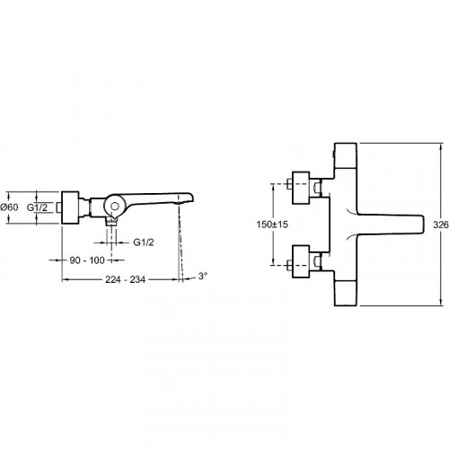 Смеситель для ванны Jacob Delafon Avid E97386-CP с термостатом Хром латунь на стену