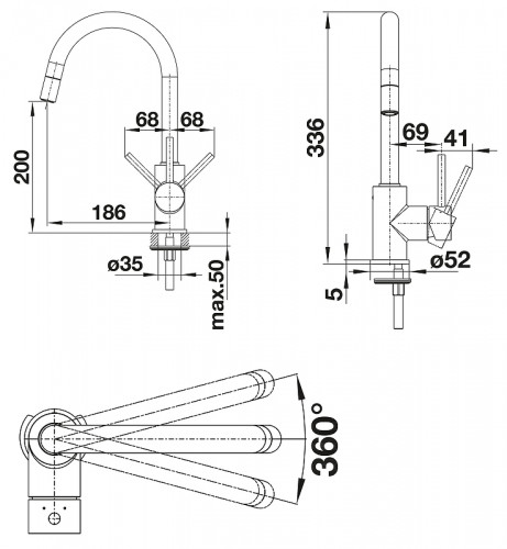 Смеситель для кухни Blanco Mida-S 521454 Хром латунь