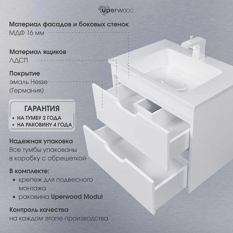 Тумба с раковиной Uperwood Modul 80 393020550 подвесная цвет Белый матовый