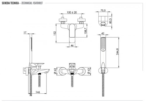 Смеситель для ванны Remer Infinity I02DO цвет Золото глянцевое