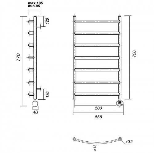 Электрический полотенцесушитель Domoterm Калипсо П7 500x700 ER Золото нержавеющая сталь