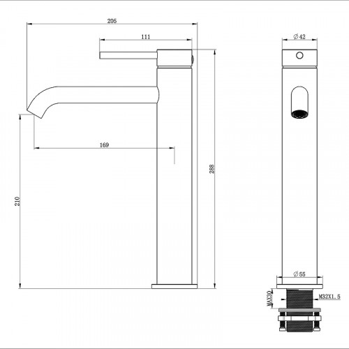 Смеситель для раковины Wonzon &amp; Woghand Stick WW-88239017-MB цвет Черный матовый