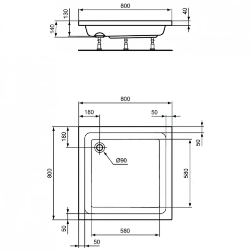 Акриловый поддон для душа Ideal Standard Hotline 80X80 K276401 цвет Euro White / Евробелый