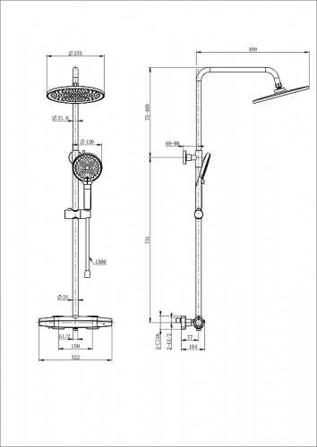 Душевая система Wonzon & Woghand Neo WW-B3045-A-BG с термостатом цвет Брашированное золото