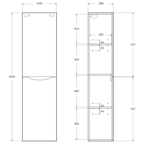 Шкаф пенал BelBagno Fly-Marino 40 R FLY-MARINO-1500-2A-SC-NL-P-R подвесной Nero Lucido МДФ / ЛДСП