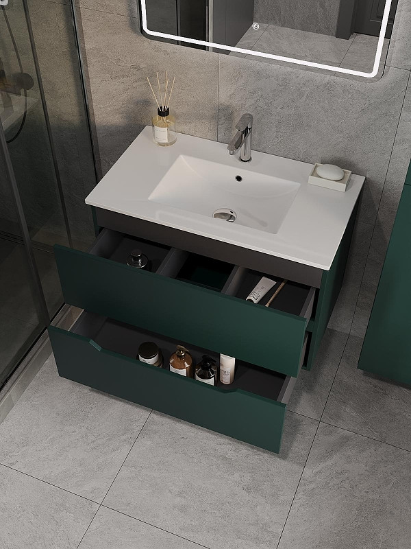 Тумба с раковиной Orange Лайн 80 Li-80TuEm+Ra подвесная цвет Изумрудный матовый