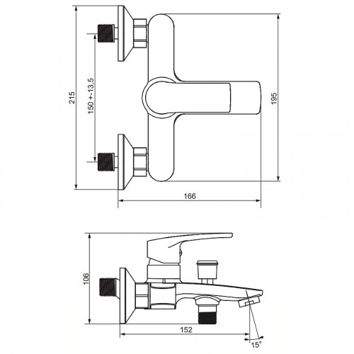 Смеситель для ванны Damixa Eclipse 2.0 481000000 Хром латунь на стену