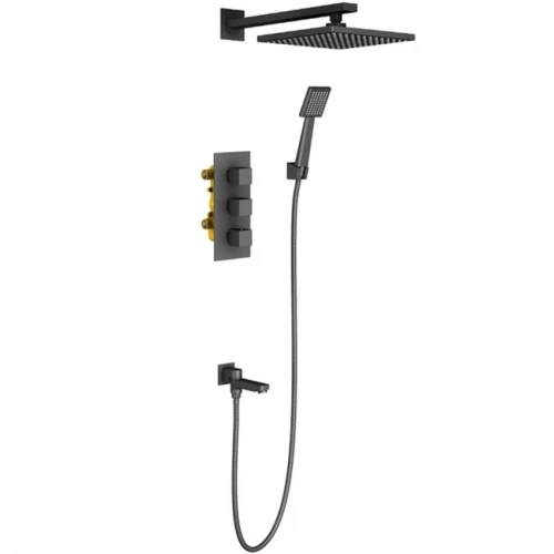 Душевая система Timo Tetra-Thermo SX-0199/03SM с термостатом Черный латунь встраиваемый