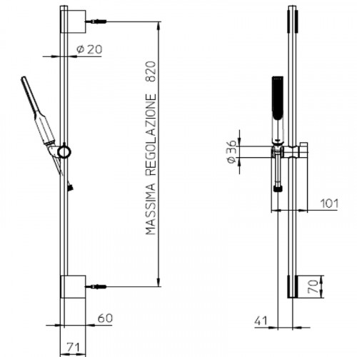 Душевой гарнитур Bossini Apice DA5061-N.073 Черный матовый латунь на стену
