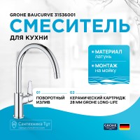Смеситель для кухни Grohe Baucurve 31536001 Хром латунь