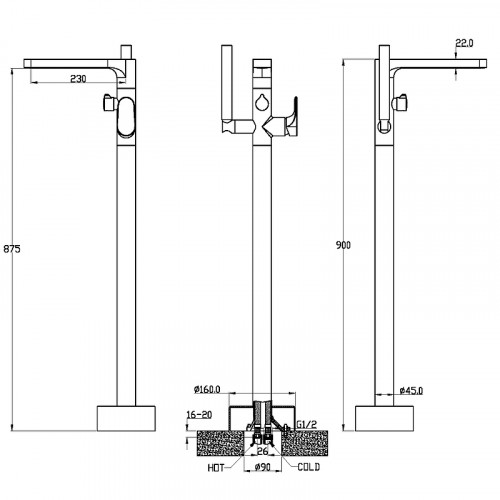 Смеситель для ванны Boheme Spectre 459-MG Золото матовое латунь на пол