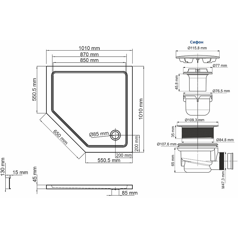 Акриловый поддон для душа WasserKRAFT Isen 101х101 26T38 Белый глянец