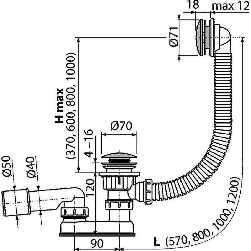 Слив-перелив Alcaplast A504CKM-80 Click-Clack Хром