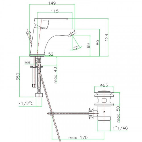 Смеситель для раковины Webert Sax Evolution SE830102560 Черный матовый