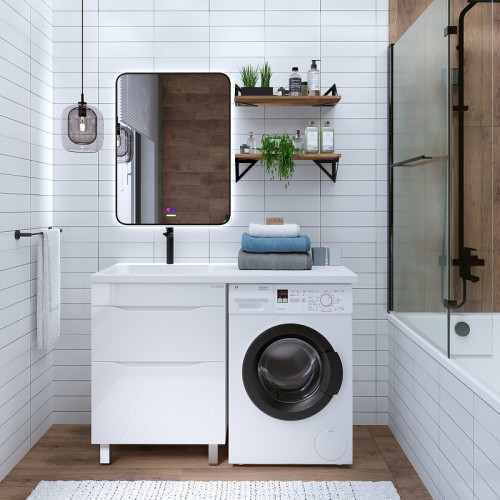 Раковина Grossman Madera Камилла 120 L 1101003 с местом под стиральную машину Белая искусственный камень (литьевой мрамор) с местом под стиральную машину, подвесная, полувстраиваемая