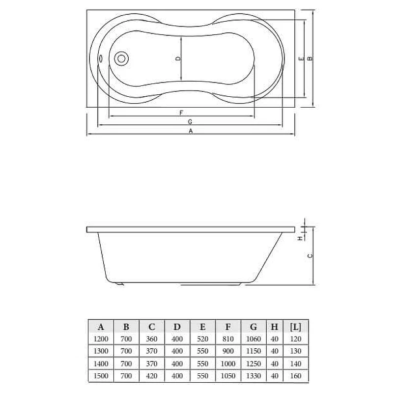 Акриловая ванна C-Bath Salus 140x70 CBQ006003 без гидромассажа
