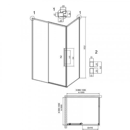 Душевой уголок Grossman Galaxy 100x100 120.K33.01.1010.21.10 профиль Черный матовый стекло тонированное