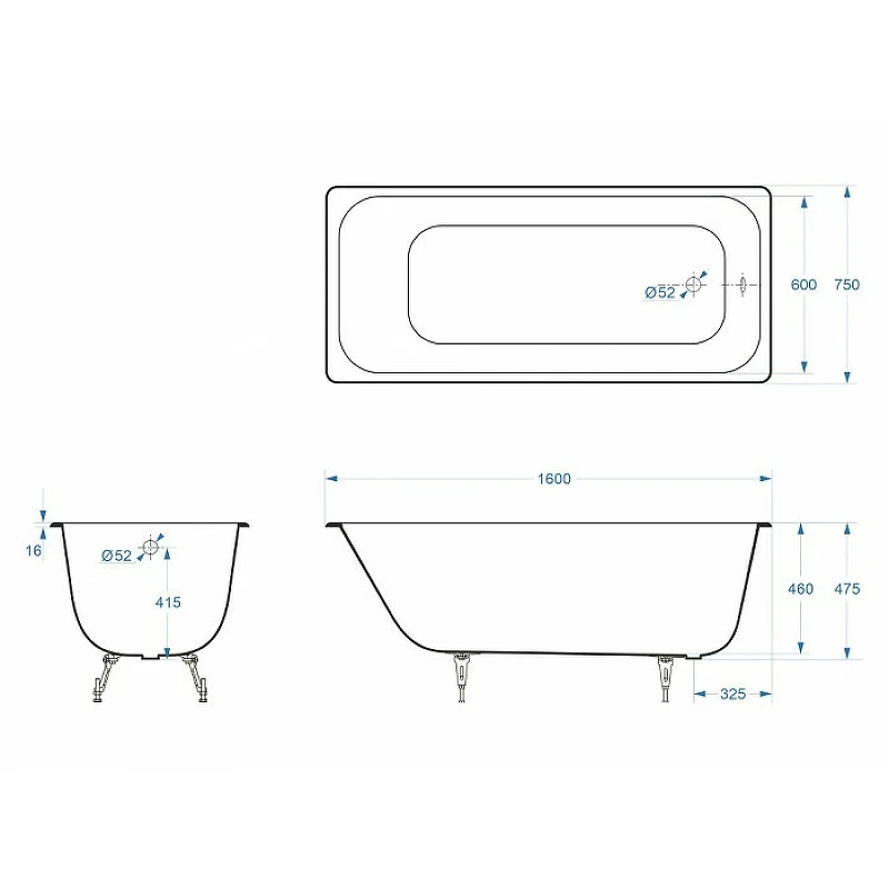 Чугунная ванна Delice Aurora 160x75 DLR230604R с отверстиями под ручки без антискользящего покрытия