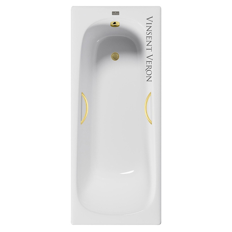 Чугунная ванна Vinsent Veron Concept 165x70 VCO1657042H/VH0015MGD цвет Белый с дугообразными ручками матовое золото
