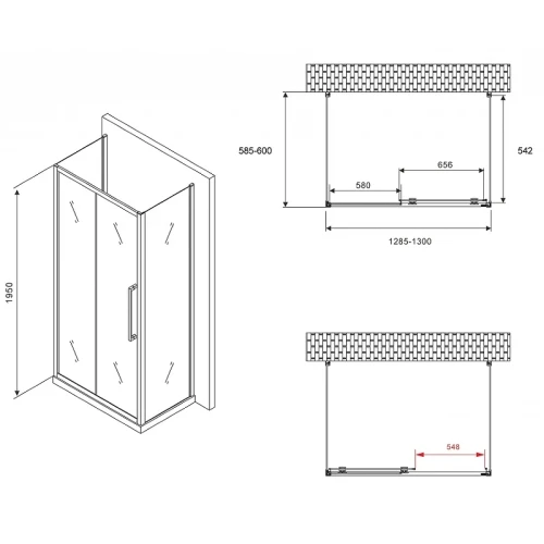 Душевой уголок Abber Schwarzer Diamant 130x60 AG30130MH-S60M-S60M профиль Хром стекло матовое