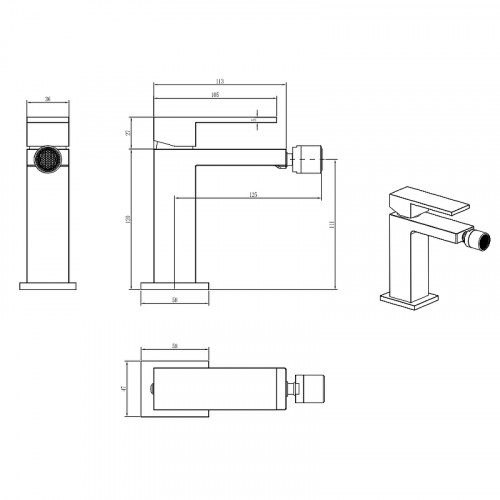 Смеситель для биде Boheme Qubic 476-SGM Оружейная сталь глянцевая латунь