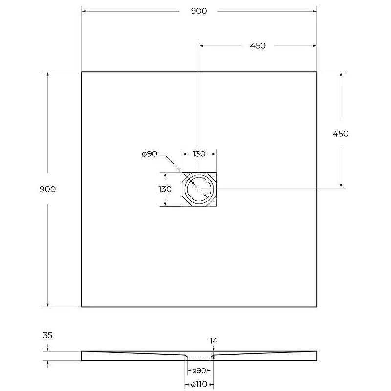 Душевой поддон из искусственного камня BelBagno Uno 90x90 TRAY-MR-UNO-A-90-35-NERO-NO Черный матовый
