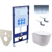 Комплект унитаза с инсталляцией Aquatek Set Aquatek Классик-010 4в1 с сиденьем Микролифт и клавишей смыва Хром глянцевый фарфор подвесной