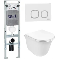 Комплект унитаза с инсталляцией WeltWasser AMBERG 350 ST + TELBACH 004 GL-WT + AMBERG RD-WT 10000006590 цвет Белый глянцевый с сиденьем Микролифт и клавишей смыва цвет Белый