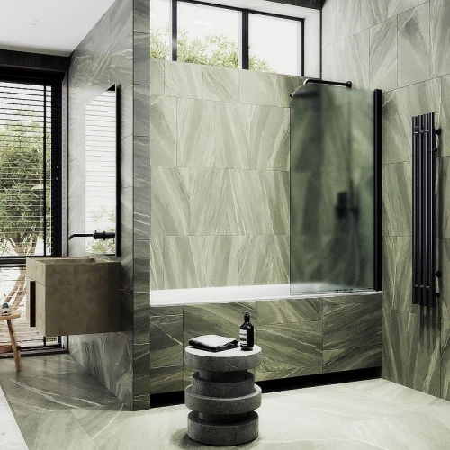 Шторка на ванну Maybah Glass MGV-621-6 800x1400 поворотная на монопетле Черный стекло сатиновое