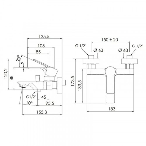 Смеситель для ванны Remer Energy EY05 Хром латунь на стену
