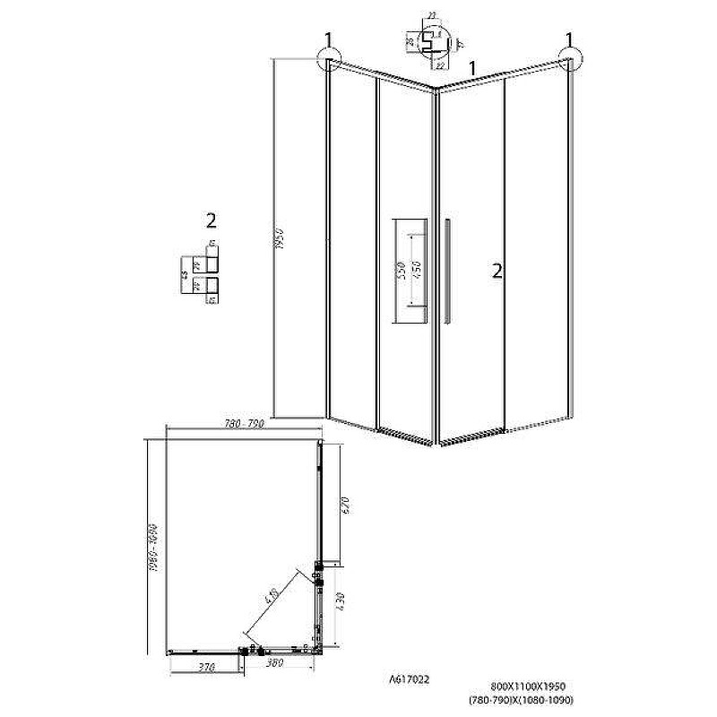 Душевой уголок Grossman Galaxy 110x80 R 300.K33.01.11R80L.21.02 профиль Черный матовый стекло шиншилла